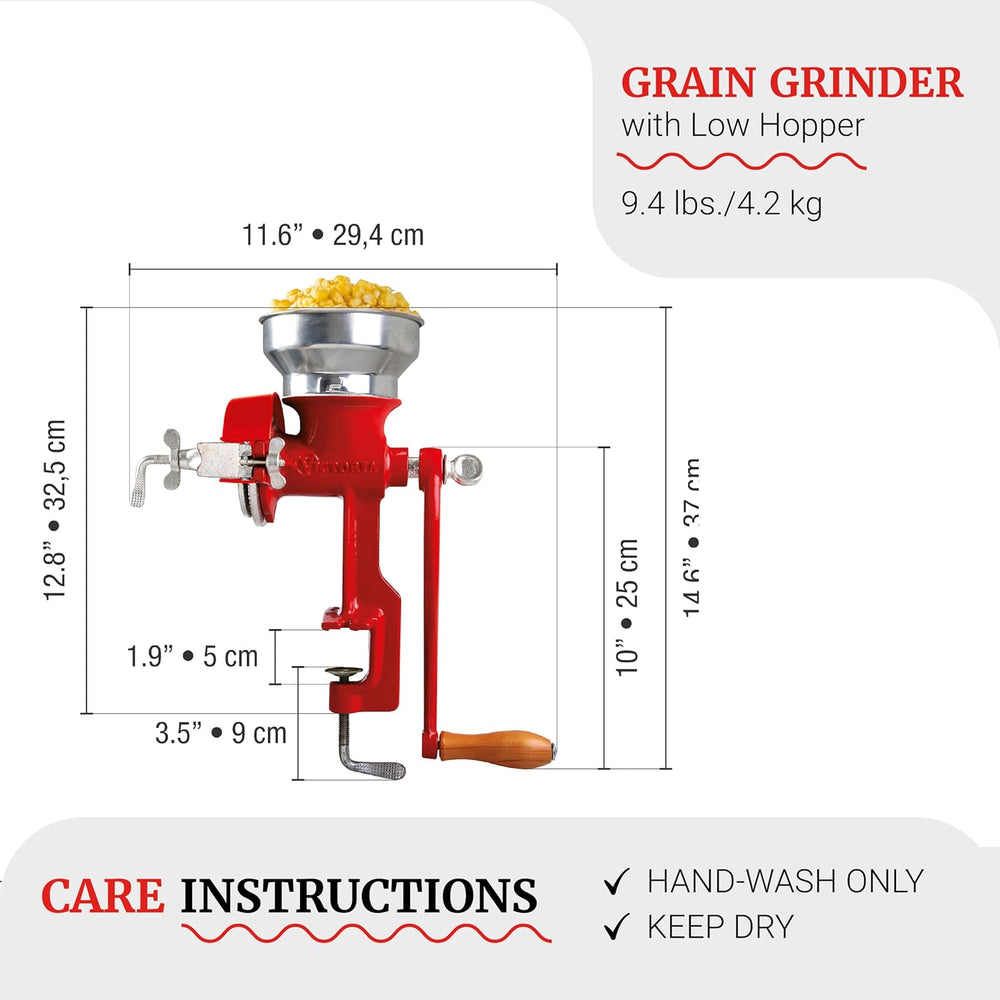 Victoria Cast Iron Manual Grain Mill Grinder, Red