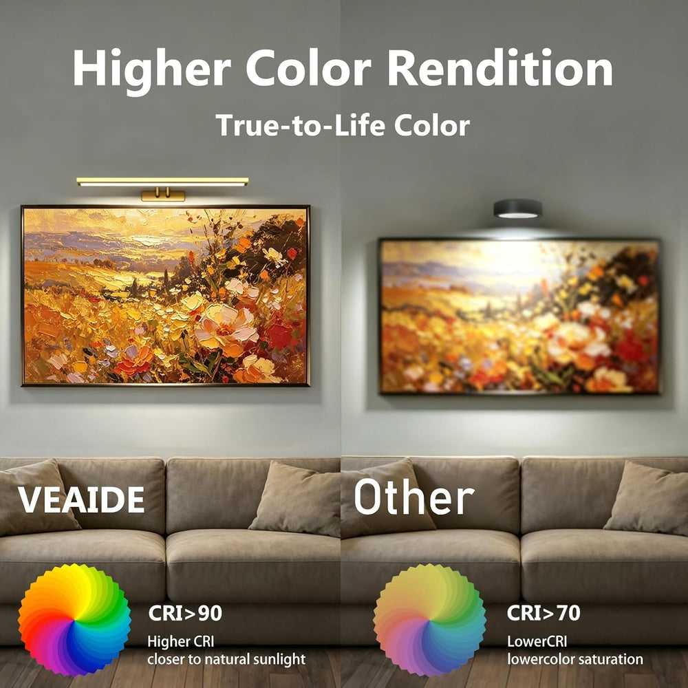24" Wireless Picture Light, Dimmable Rechargeable Wall Light for Artwork