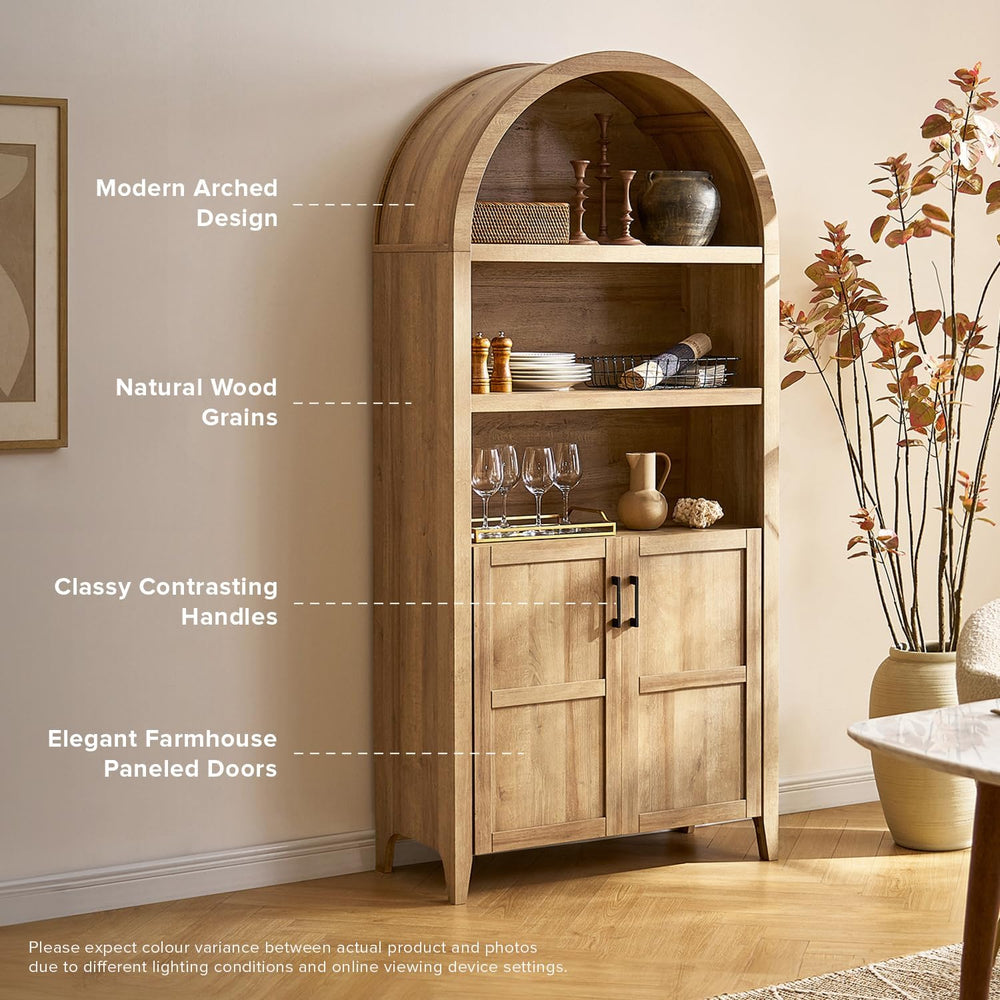 mopio Lauren 77.4" Bookcase, Storage Cabinet, Pantry (Oak)