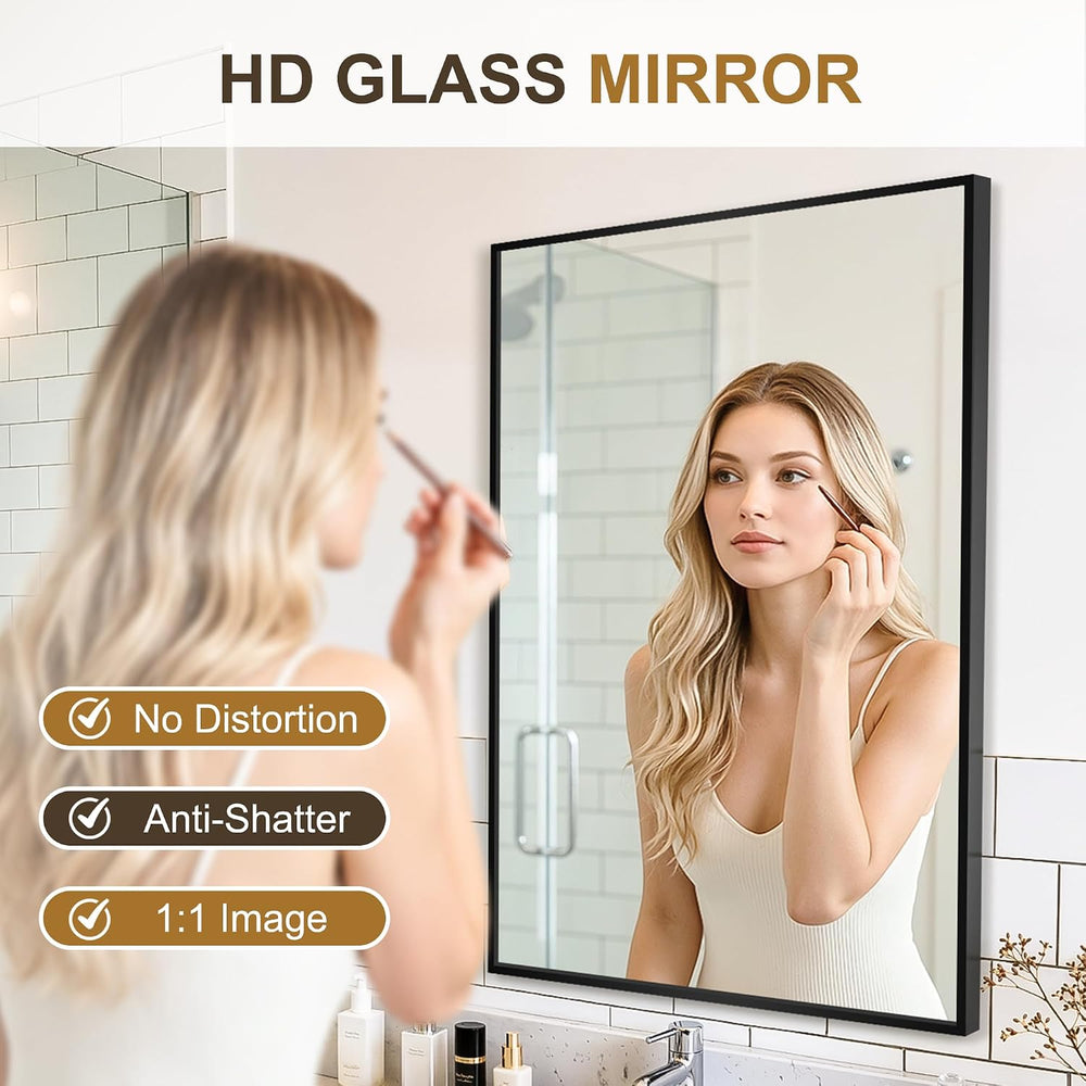 Rectangular Bathroom Mirror, 30"x20" Black Metal Framed Vanity Mirror