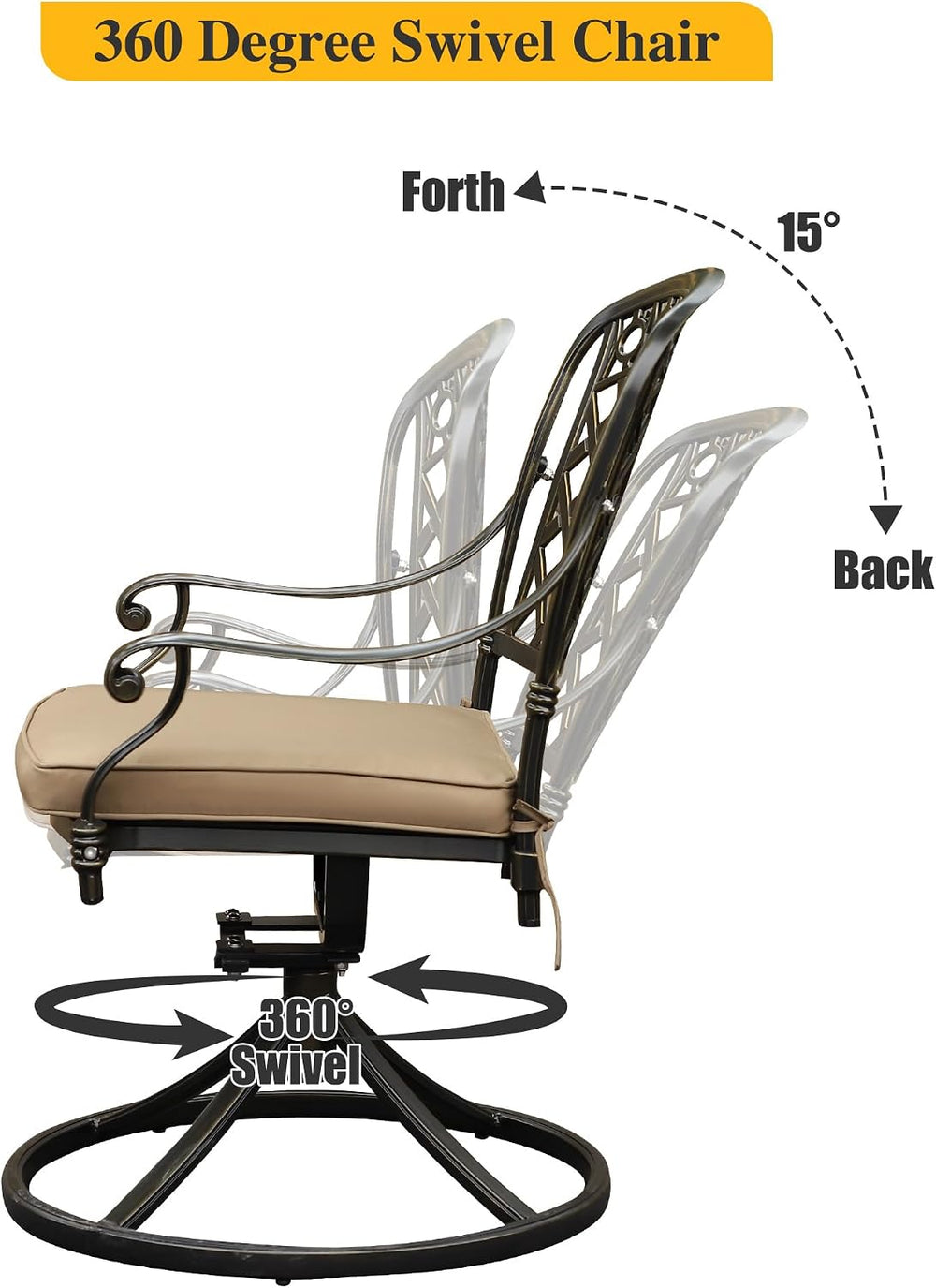 2 Piece Cast Aluminum Outdoor Swivel Dining Chairs, All-Weather Patio Swivel ...