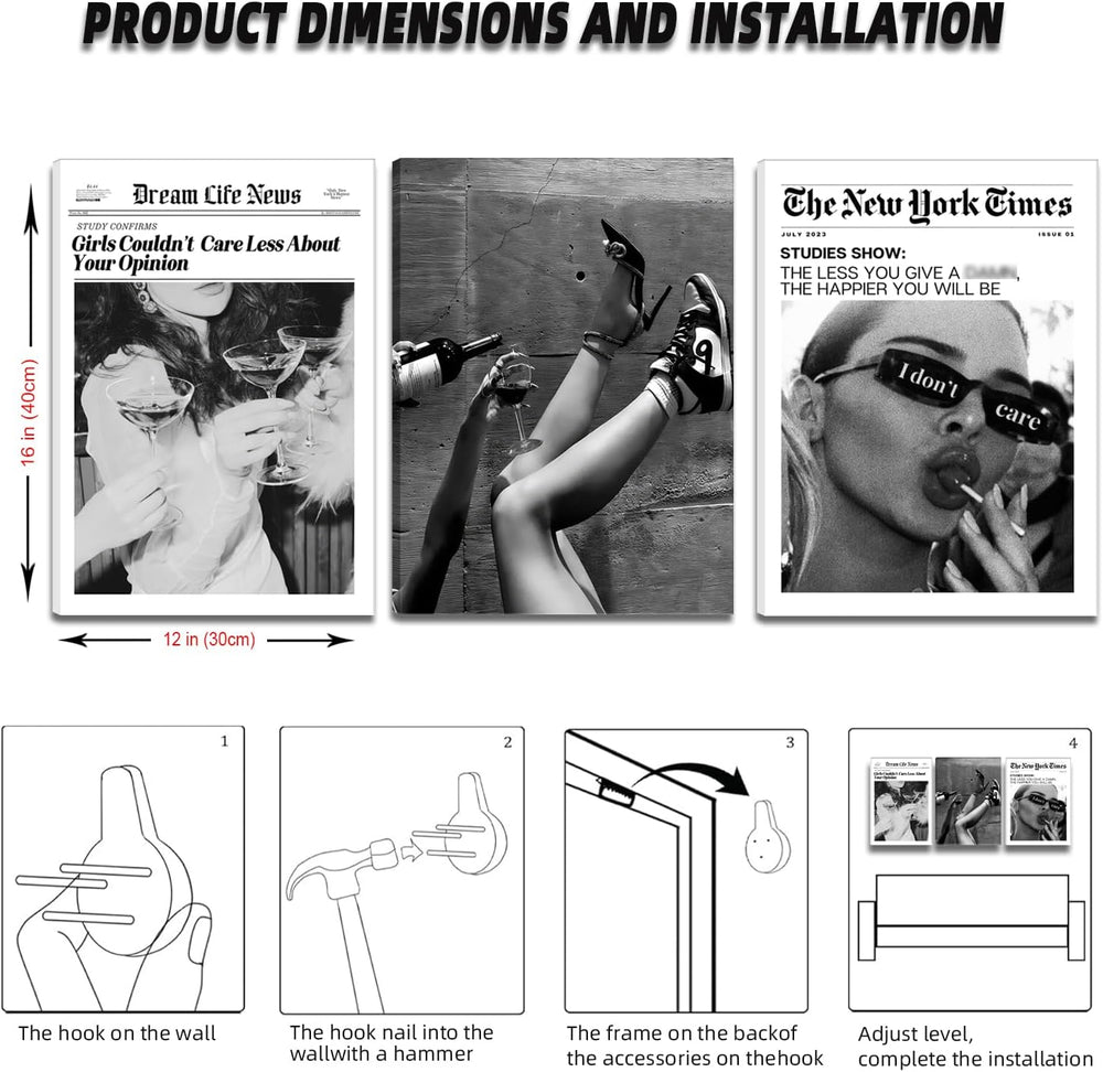 Trendy The New York Times Wall Art 12x16in Framed, Black and White Elegant Ur...