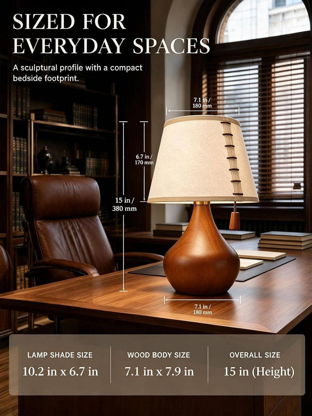 MOFFE Solid Wood Table Lamp for Bedroom with One-Piece Shade