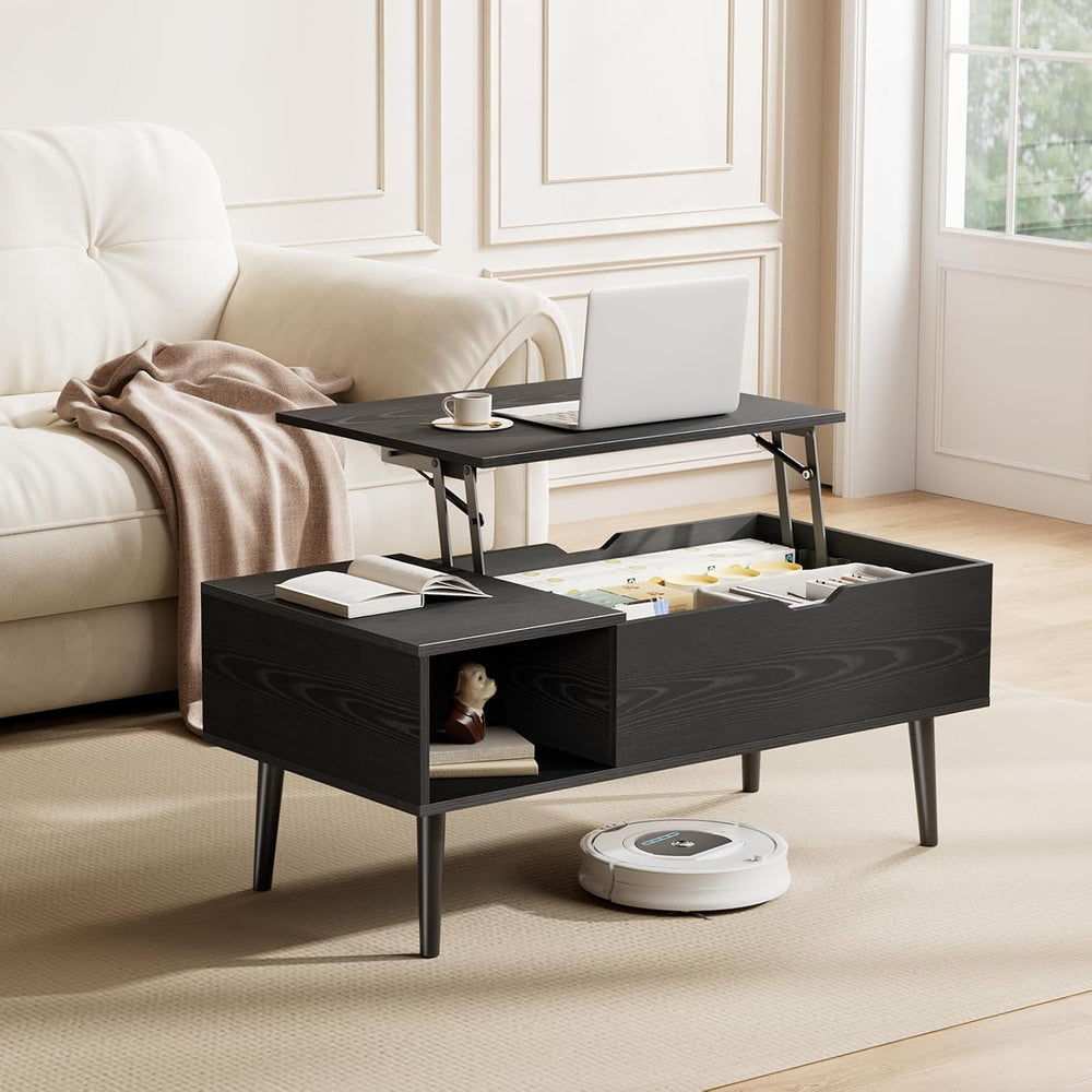 NEWBULIG Wood Lift Top Coffee Table with Storage for Living Room, Black