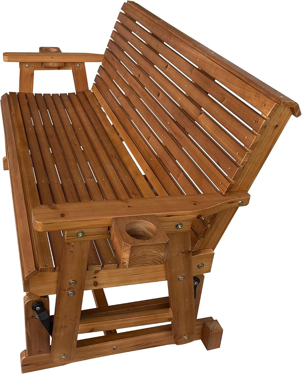 Fortune Candy Wooden Glider with Cup Holders, Brown, 3-Seater
