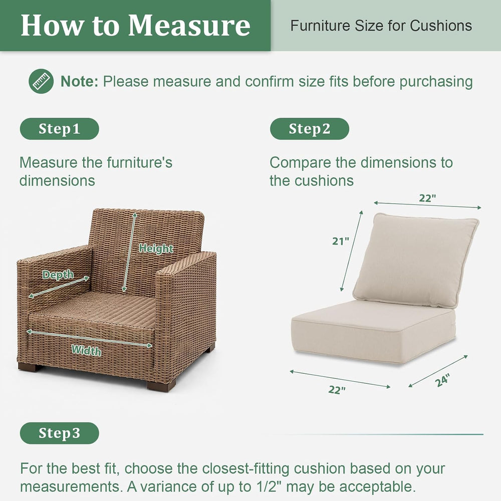 Outdoor Chair Cushions 22 x 24 x 6 Inch, 100% Olefin Patio Furniture Cushions...