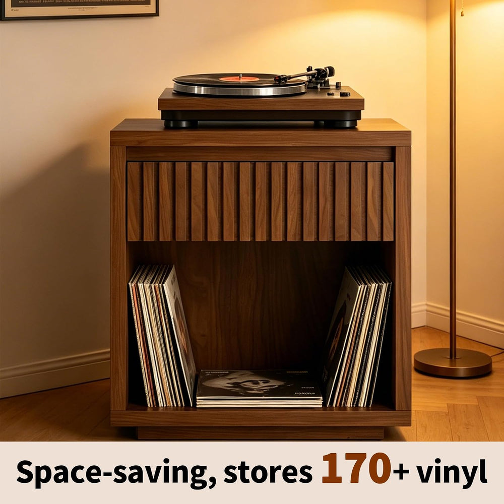 Record Player Stand, Vinyl Record Storage Player Stand Holder with Drawer