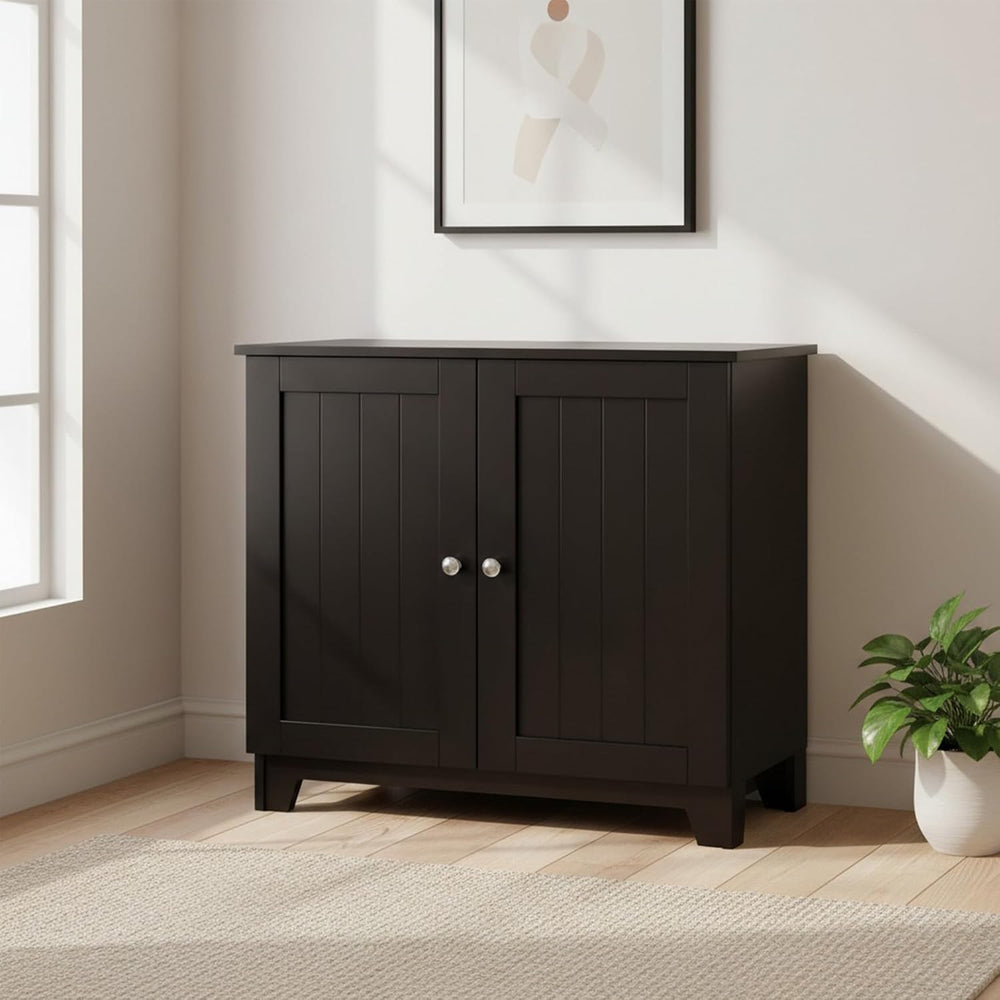 Redmon Contemporary Country Double Door Linen Storage Cabinet, Espresso