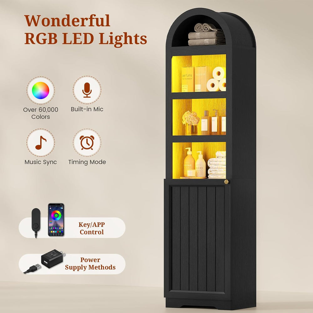 UPOSOJA 72" Tall Arched Narrow Bathroom Storage Cabinet with Lights, Sli...