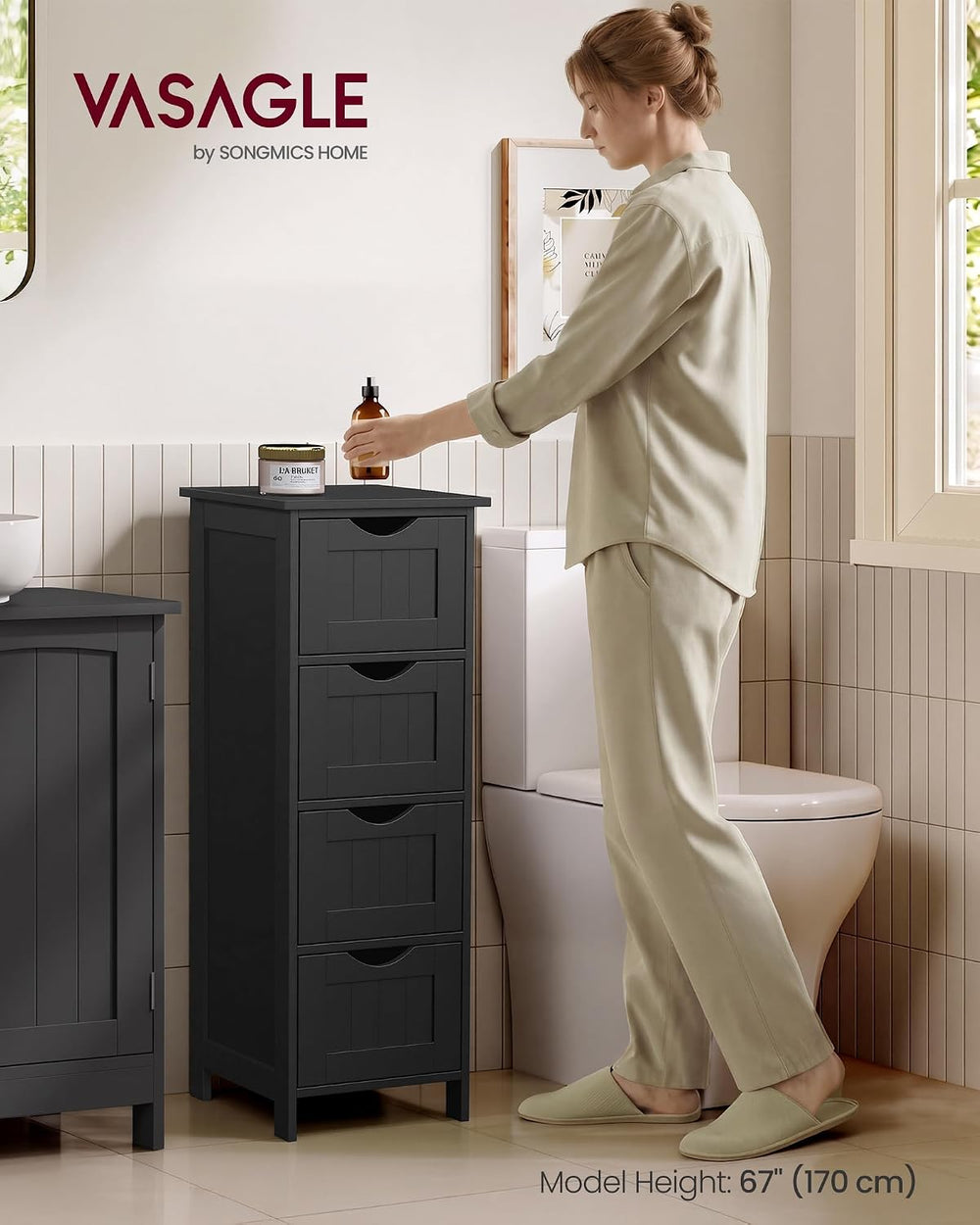 VASAGLE Floor Storage Cabinet, Freestanding Organizer with 4 Drawers