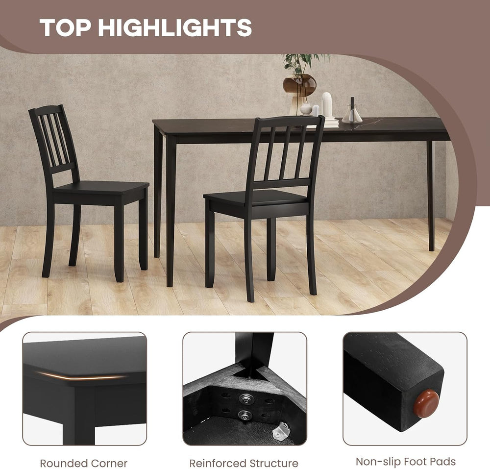 NAFORT Wood Dining Chairs Set of 2 Black, Armless Kitchen Chairs with Solid R...