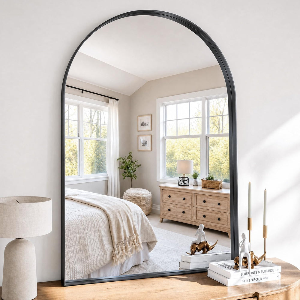 48"x30" Black Arched Mirror, Arched Wall Mirror with Metal Frame, W...