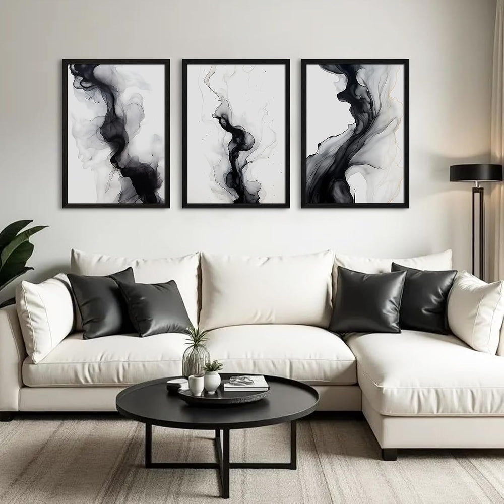 Black White Abstract Wall Art Decor Set of 3 Modern Wall Art Minimalist Canva...