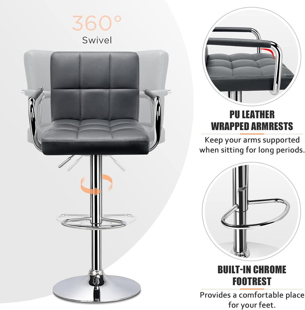 Huracan PU Leather Bar Stools Set of 2, 360° Swiveling Height Adjustable Bars...