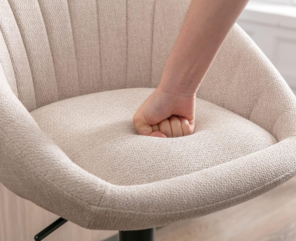 Set of 2 Adjustable Swivel Bar Stools, Beige Terrycloth