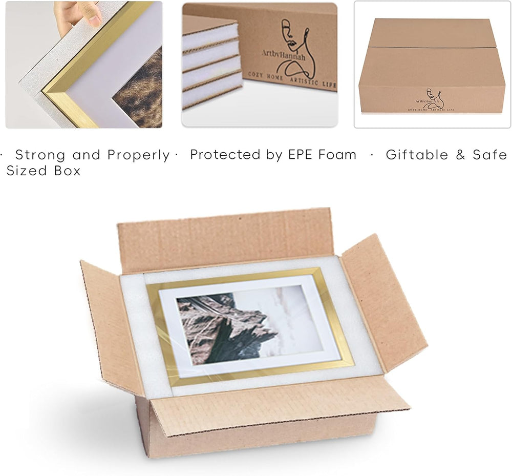 ArtbyHannah Gallery Wall Frame Set, 8 Pack Neutral Wall Decor, Gold, Large