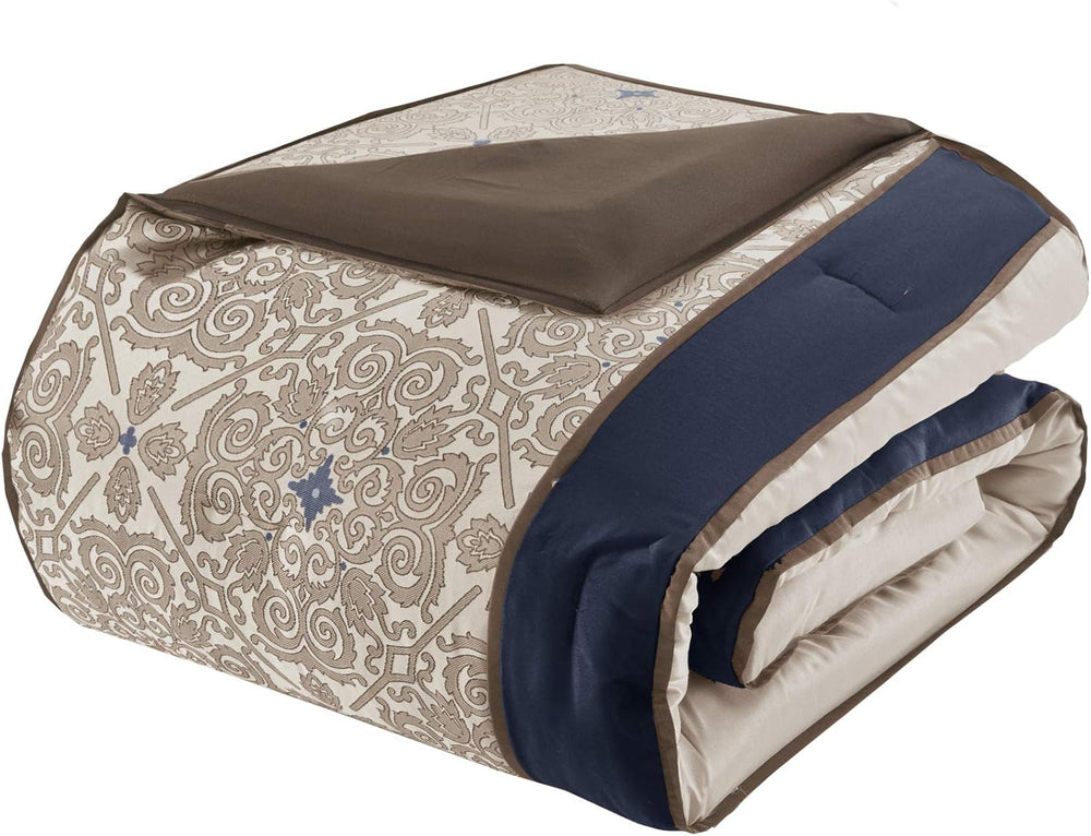 Madison Park Essentials Queen Comforter Set, 24 Piece Room in a Bag Navy