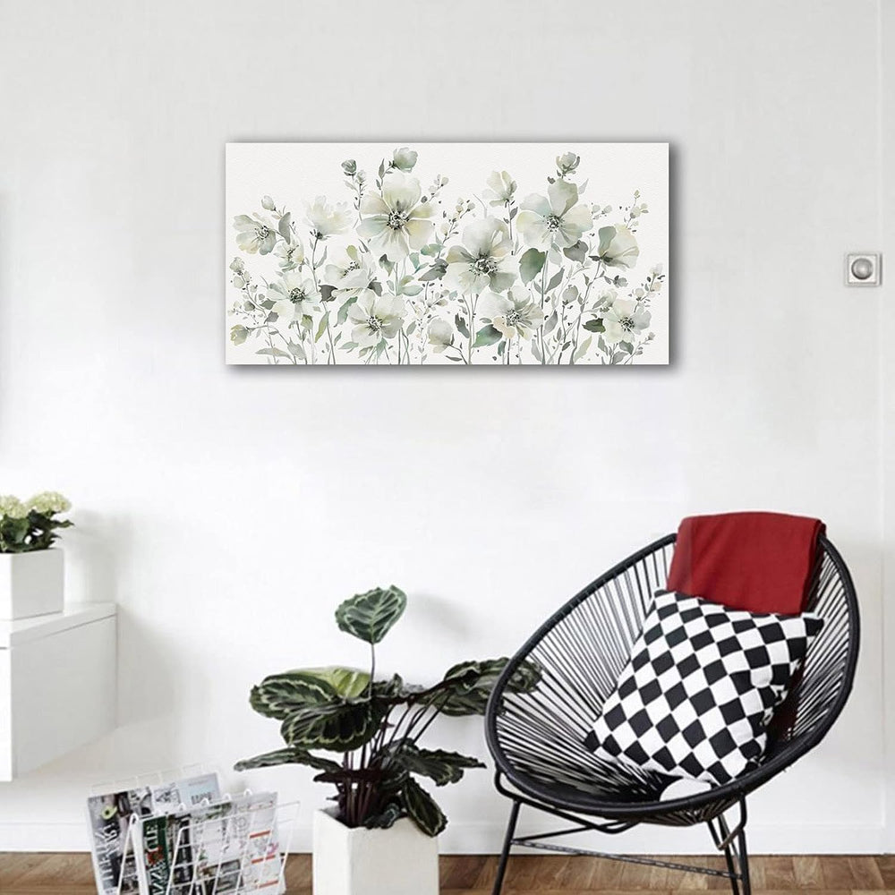 Elegant Flowers Wall Art Abstract Floral Pictures Wall Decor Modern Green Bot...