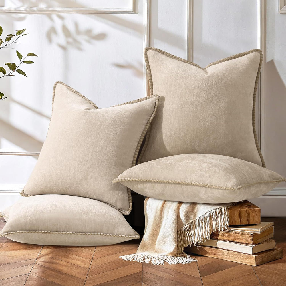decorUhome Fall Soft Decorative Chenille Throw Pillow Covers 18x18 Set of 4