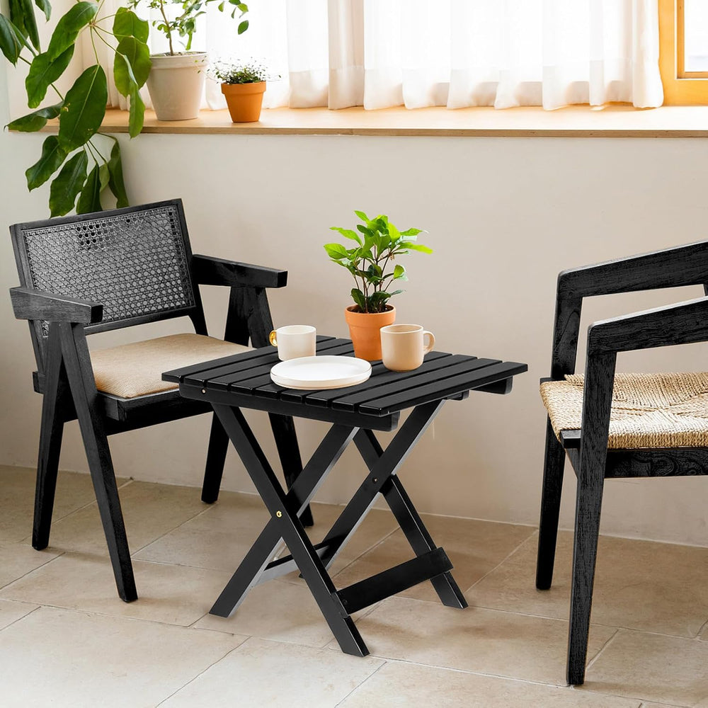 Outvita Wood Folding Side Table, Square, Black