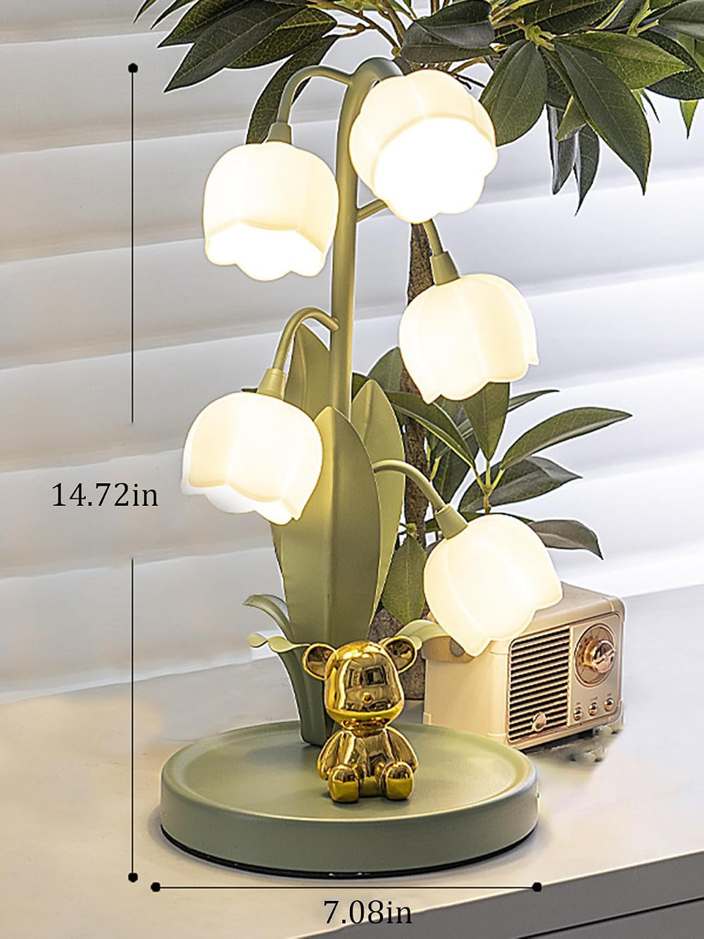 Green Flower Lamp for Home,5 Lily of The Valley Vintage Table Lamps