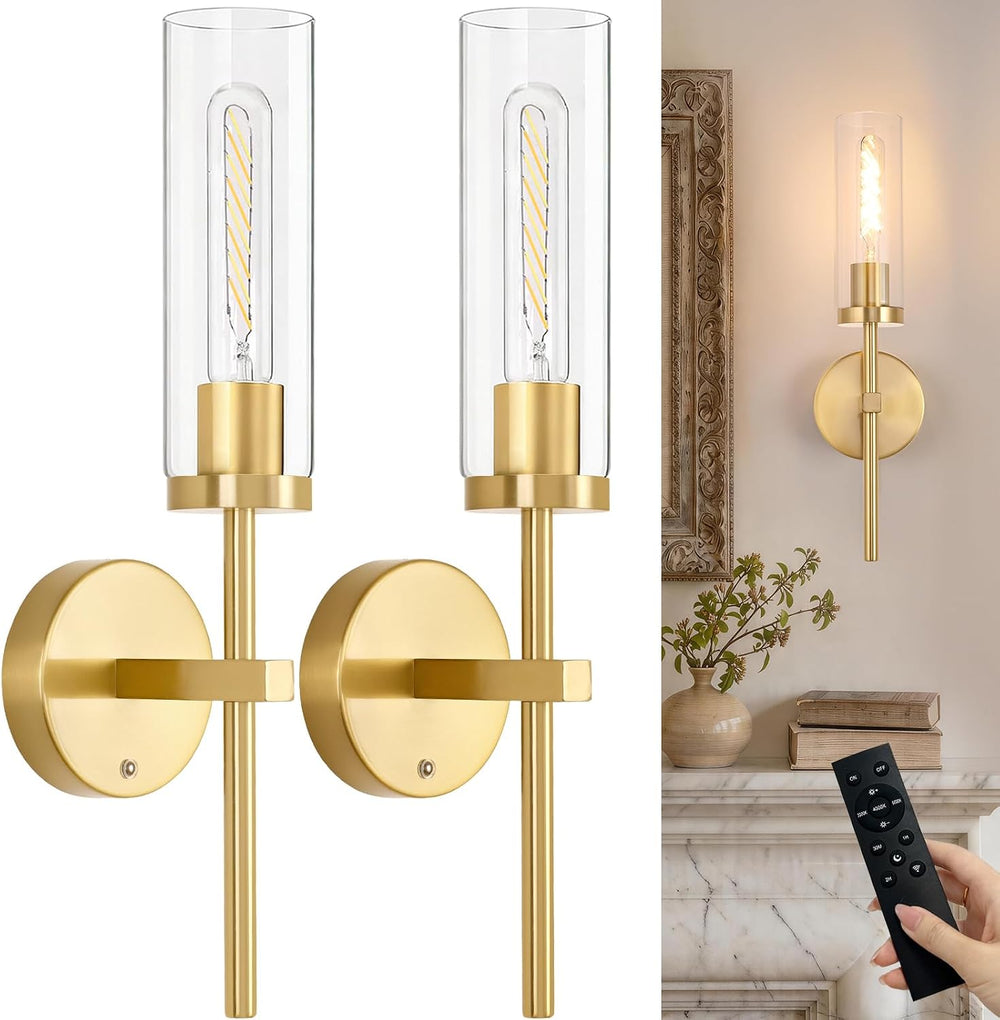 Shenmoyl Set of 2 Battery Operated Wall Sconce with 3 Color Temperatures &...