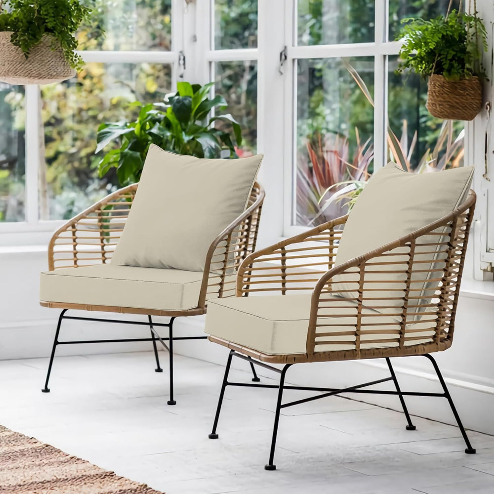 Favoyard Outdoor Patio Seat Cushions Set, 19 x 19 Inch, Waterproof, Beige