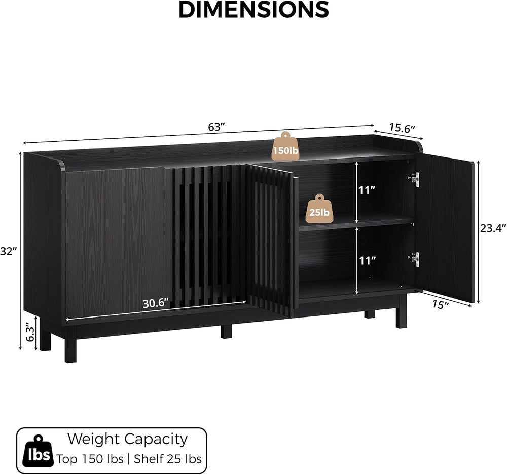 IRONCK Storage Cabinet with Grille Doors, Black
