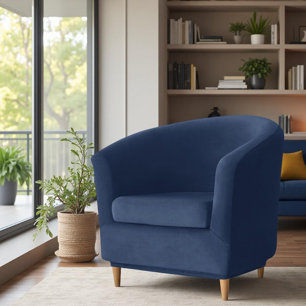 2 Piece Velvet Club Chair Slipcover Stretch Barrel Chair Covers Accent Chair ...