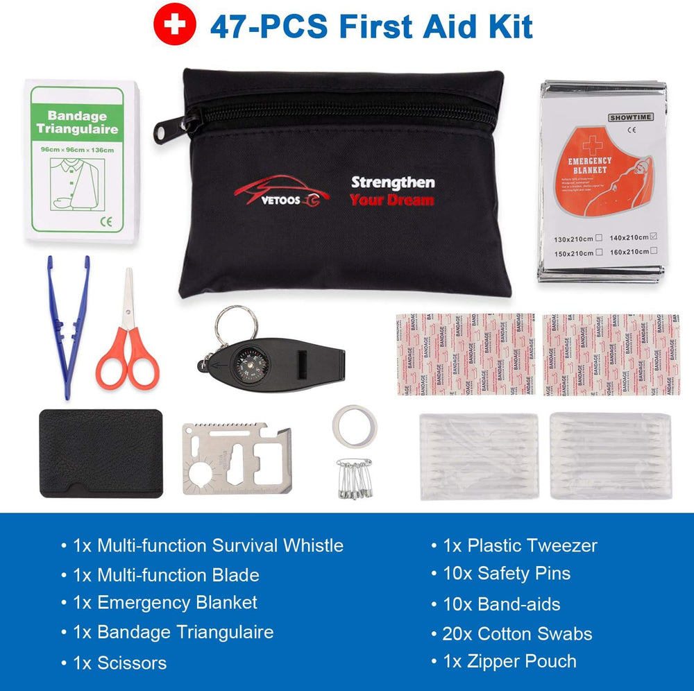 Car Emergency Roadside Kit with Jumper Cables, Auto Vehicle Safety Kits