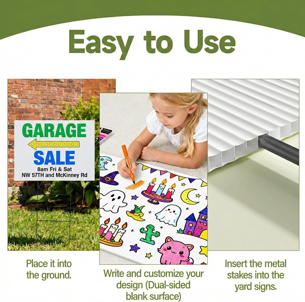 2 Pack 24 x 36 Inch Blank Yard Signs with Metal Stakes, White