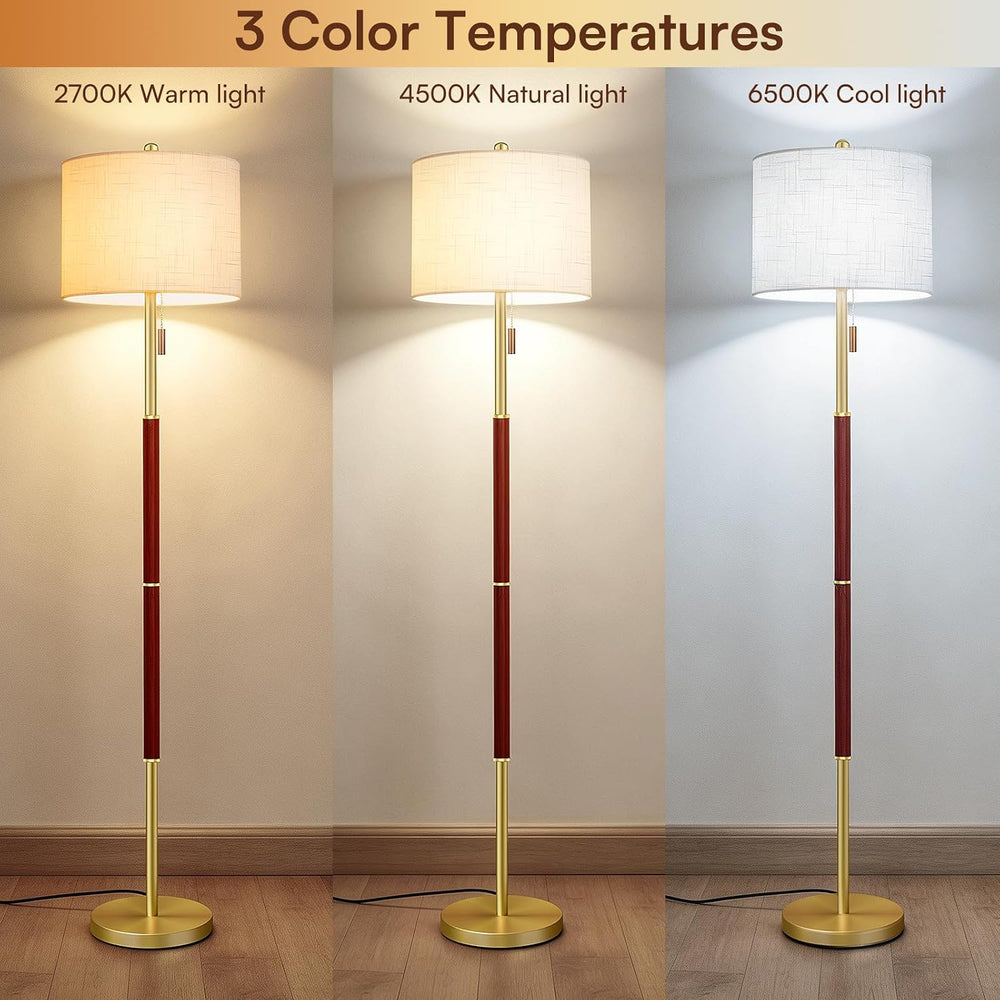 Burgundy Floor Lamp with 13.2" Linen Shade and 3 Color Temps for Study