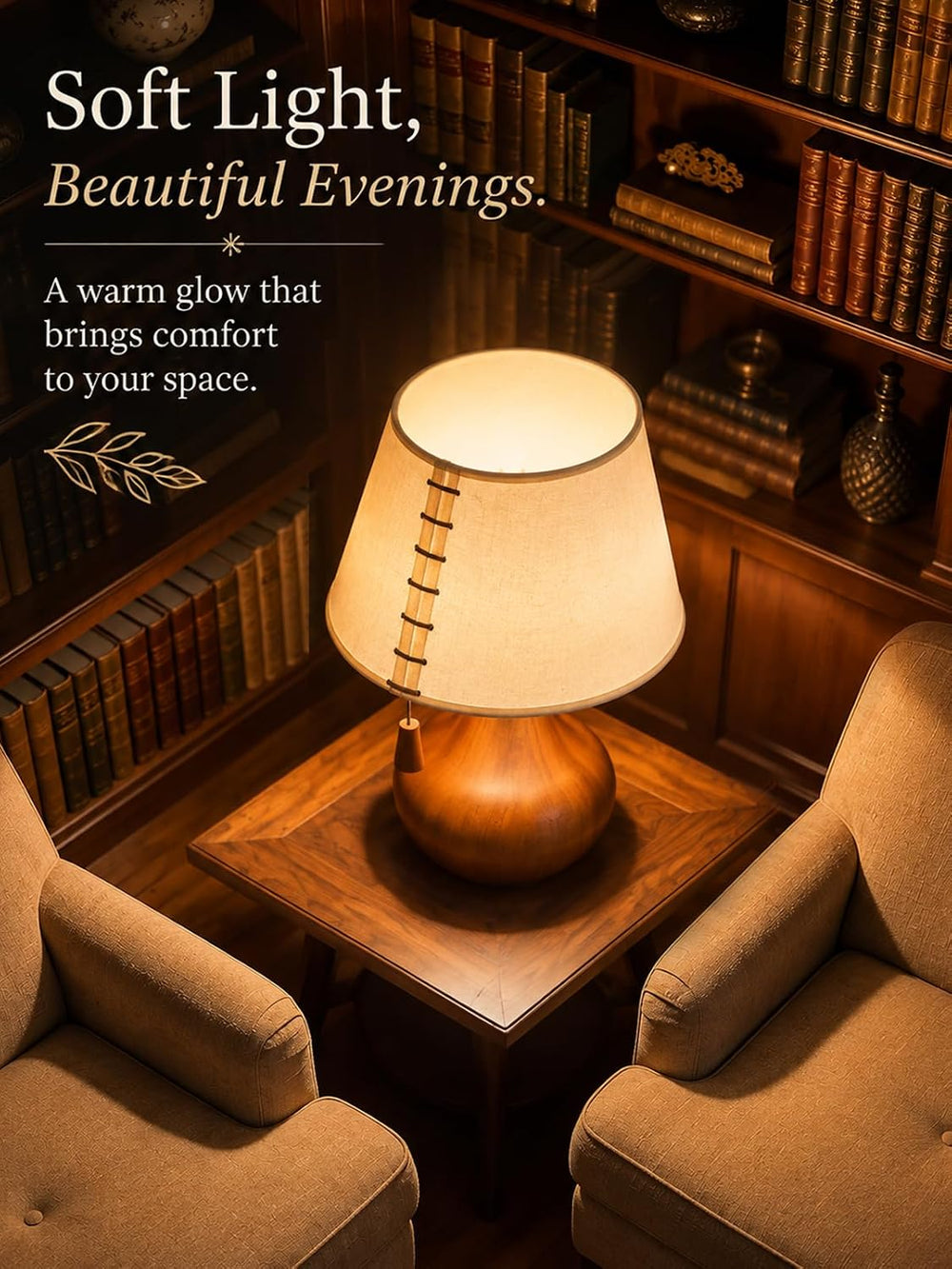 MOFFE Solid Wood Table Lamp for Bedroom with One-Piece Shade