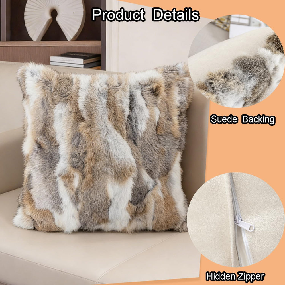 Rabbit Fur Throw Pillow Covers, 20x20 in Decorative Pillowcase