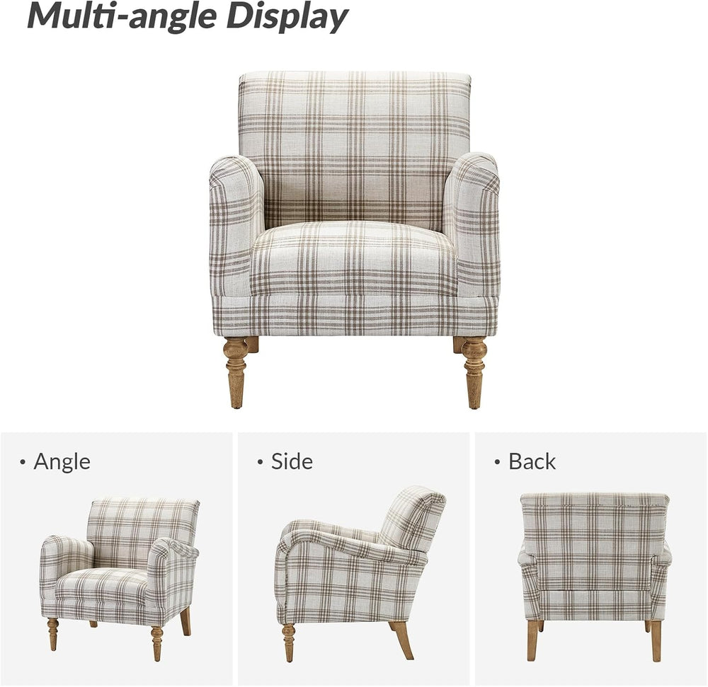 HULALA HOME Farmhouse Accent Chair with Plaid Pattern, Tan