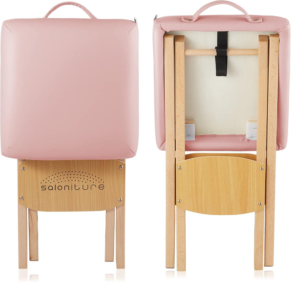 Saloniture Wood Folding Massage Stool with Carrying Case, Pink