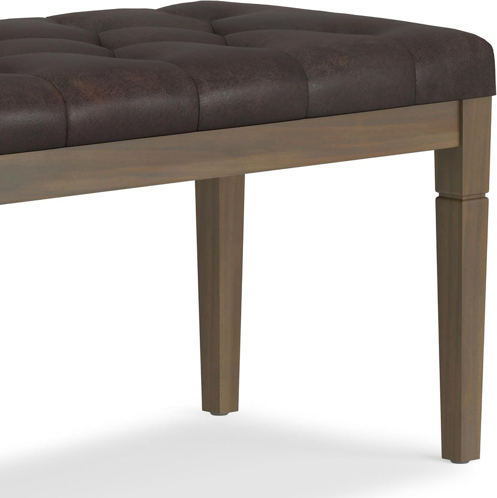 SIMPLIHOME Waverly 48" Wide Vegan Leather Rectangle Ottoman in Brown