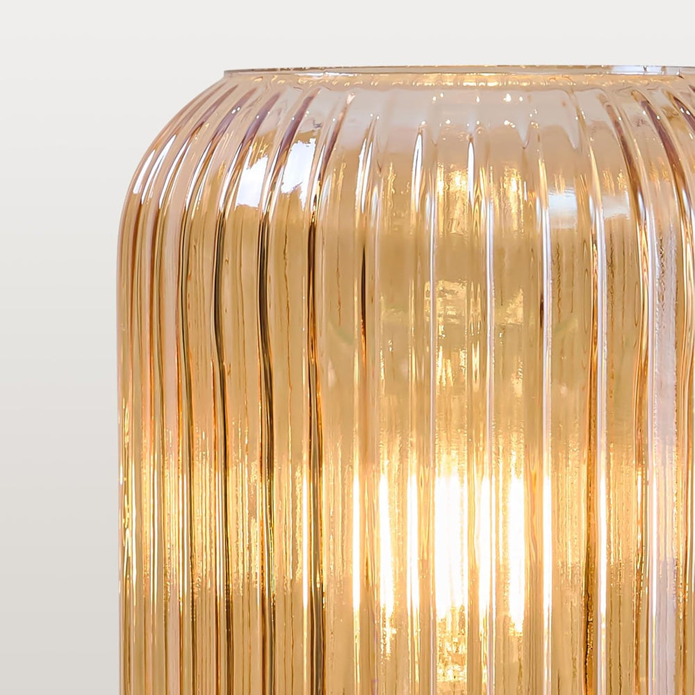 Mid Century Modern Table Lamp, 6" Amber Glass Desk Lamp Plug In