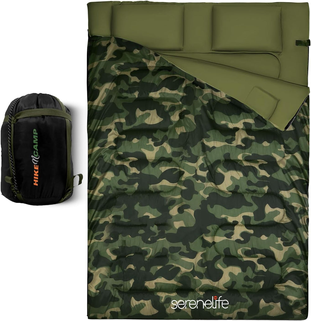 SereneLife Double Sleeping Bag with Pillows, Waterproof & Detachable for ...