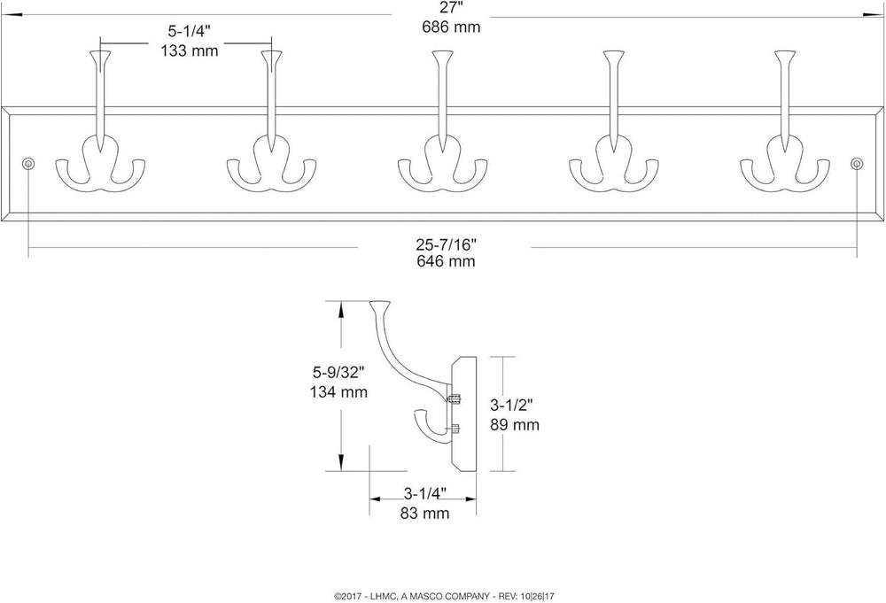 Liberty Hardware 129848 Wall Mounted Coat Rack with 5 Decorative Hooks, 27-In...