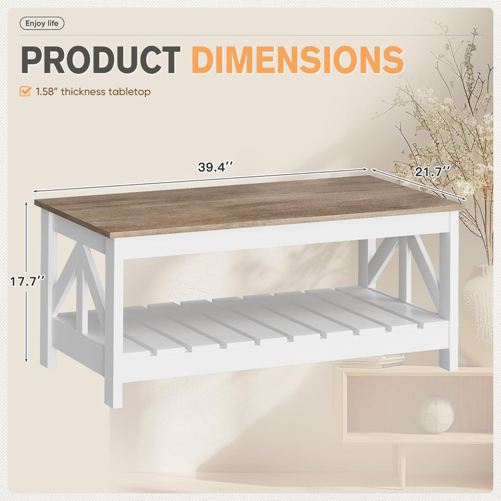 YESHOMY Farmhouse Coffee Table with Storage, Gray & White