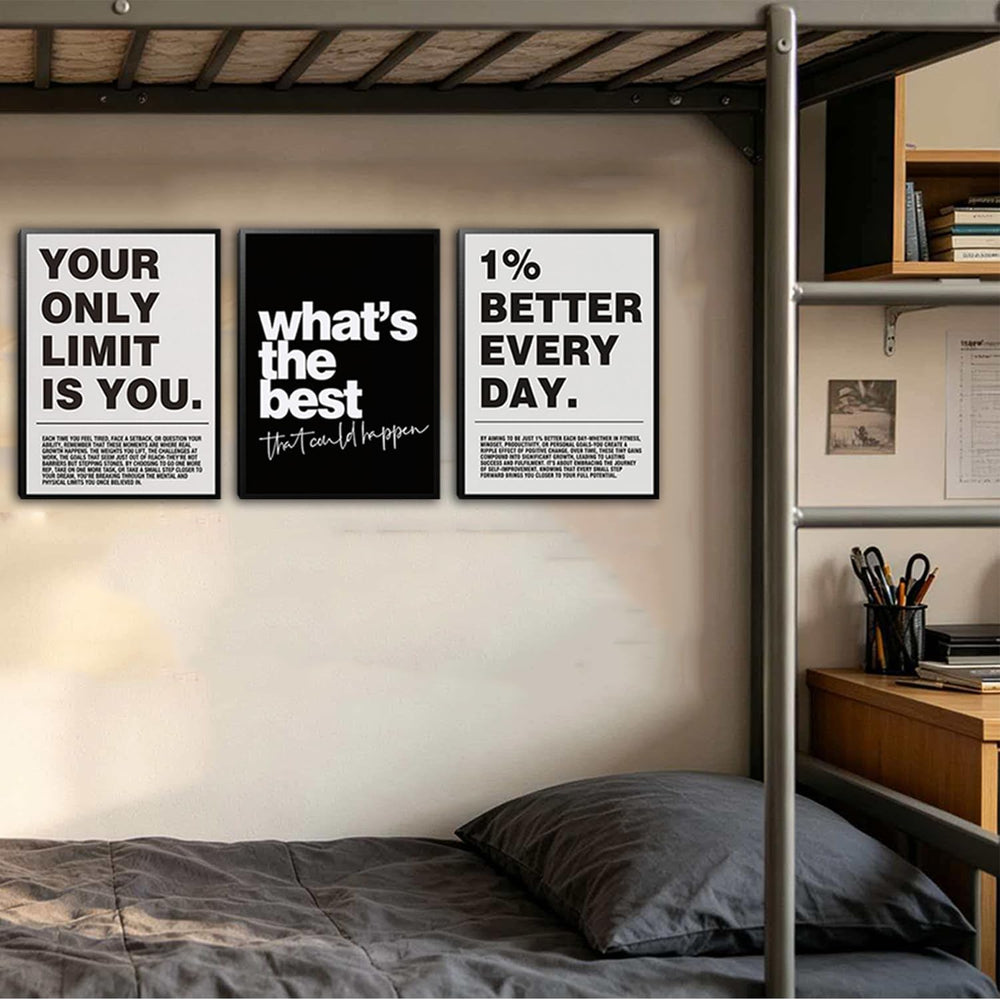 Kownzev Motivational Wall Art Set of 3, Black White Gym Office Decor 12x16