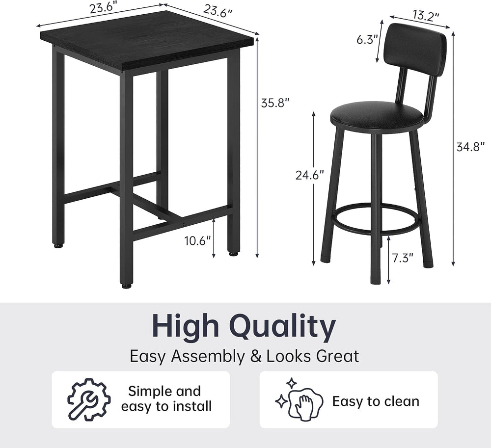 3 Piece Bar Table and Chairs Set for 2, Counter Height Square Pub Dining Set,...