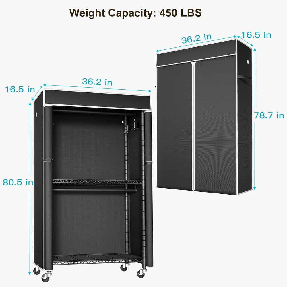 FUTASSI Clothing Rack with Cover, P1C Rolling Closets with Wheels