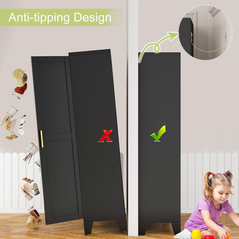 GAIOUS Metal Storage Cabinet, Black Pantry Storage Cabinets with 2 Door