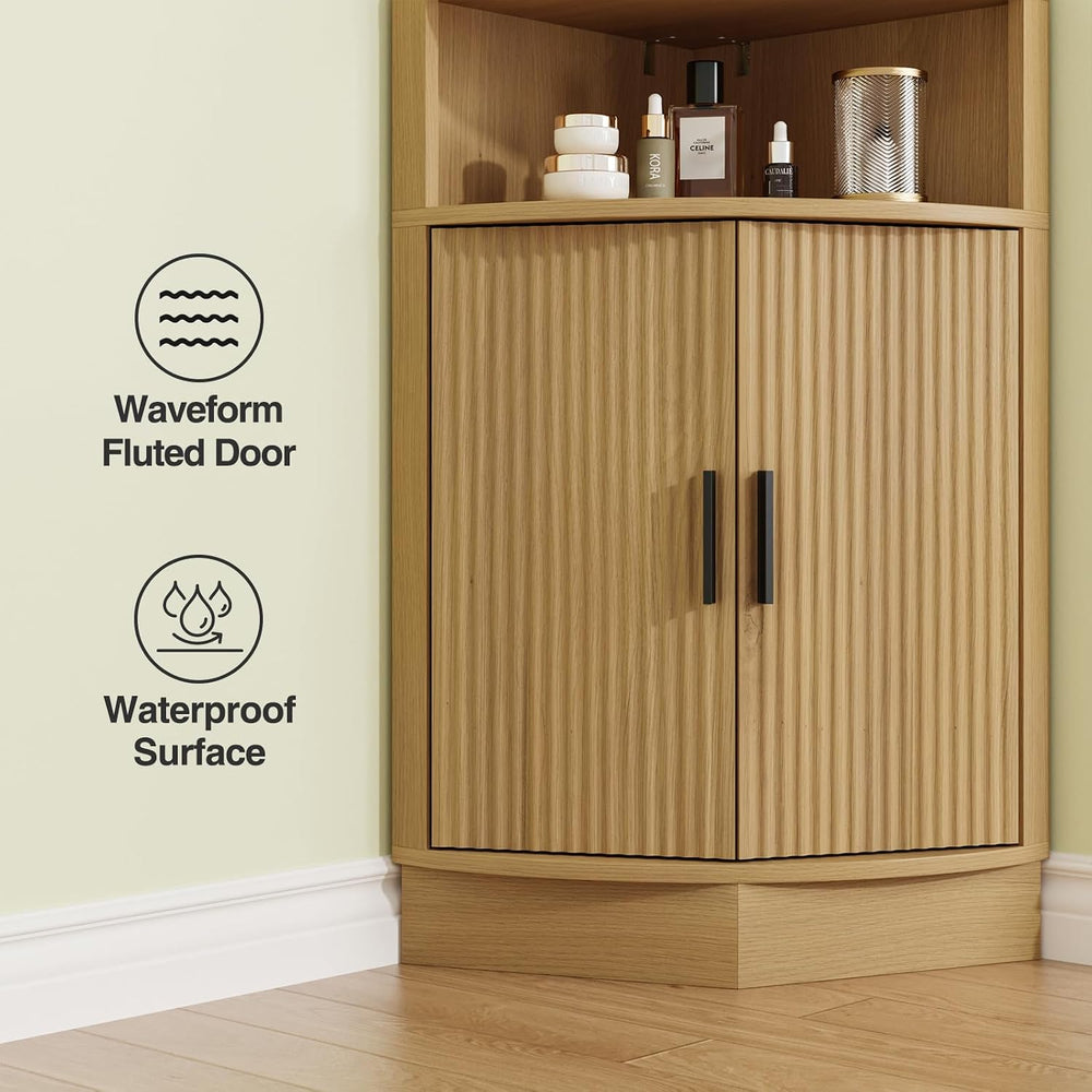 FiveWillowise Fluted Corner Cabinet, Natural