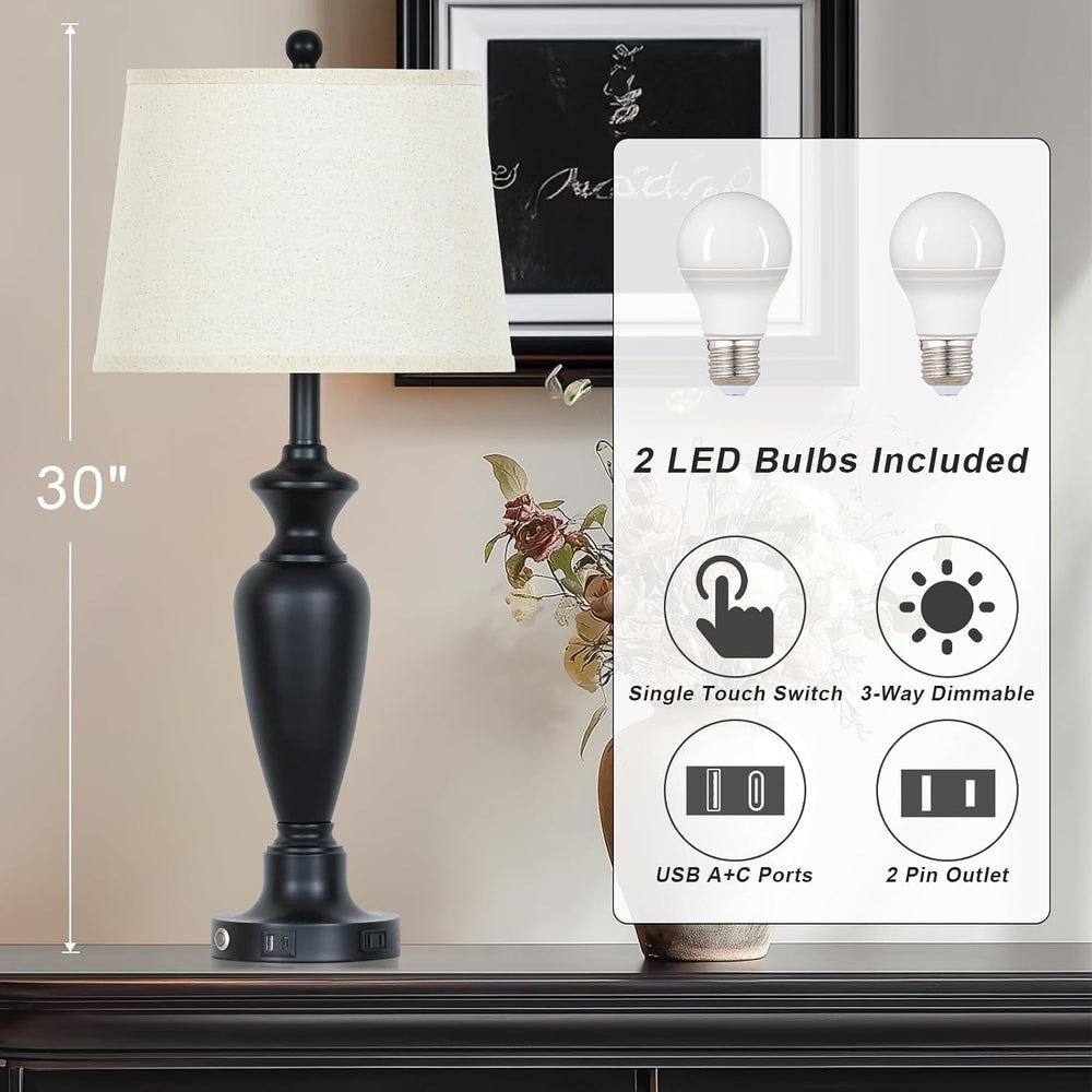 Cinyirong 30" Tall Table Lamps Set of 2, Touch Control Bedside Lamp with...