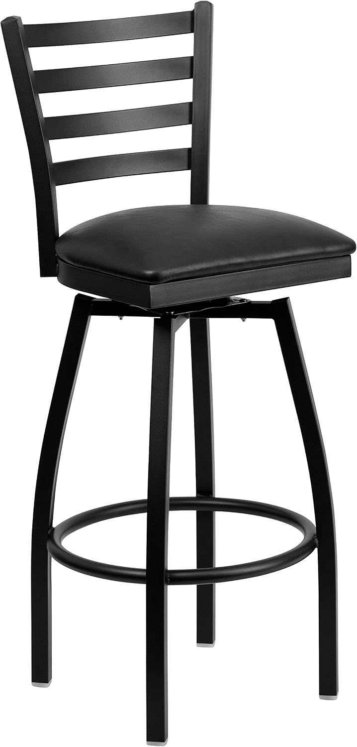 Flash Furniture 2 Pack HERCULES Series Black Ladder Back Swivel Metal Barstoo...