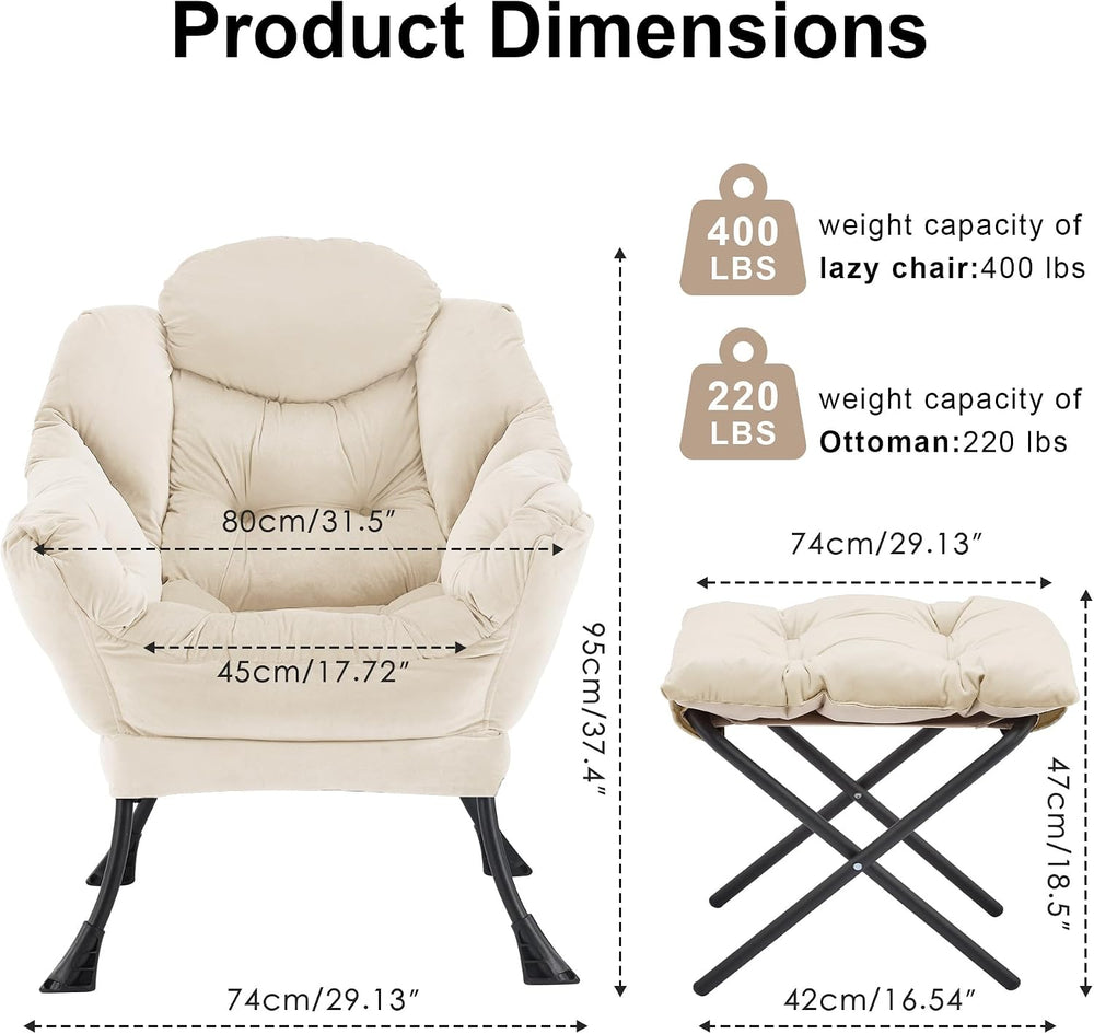 SAETSFEG Lazy Chair with Ottoman, Modern Accent Lounge Chair with Side Pocket...
