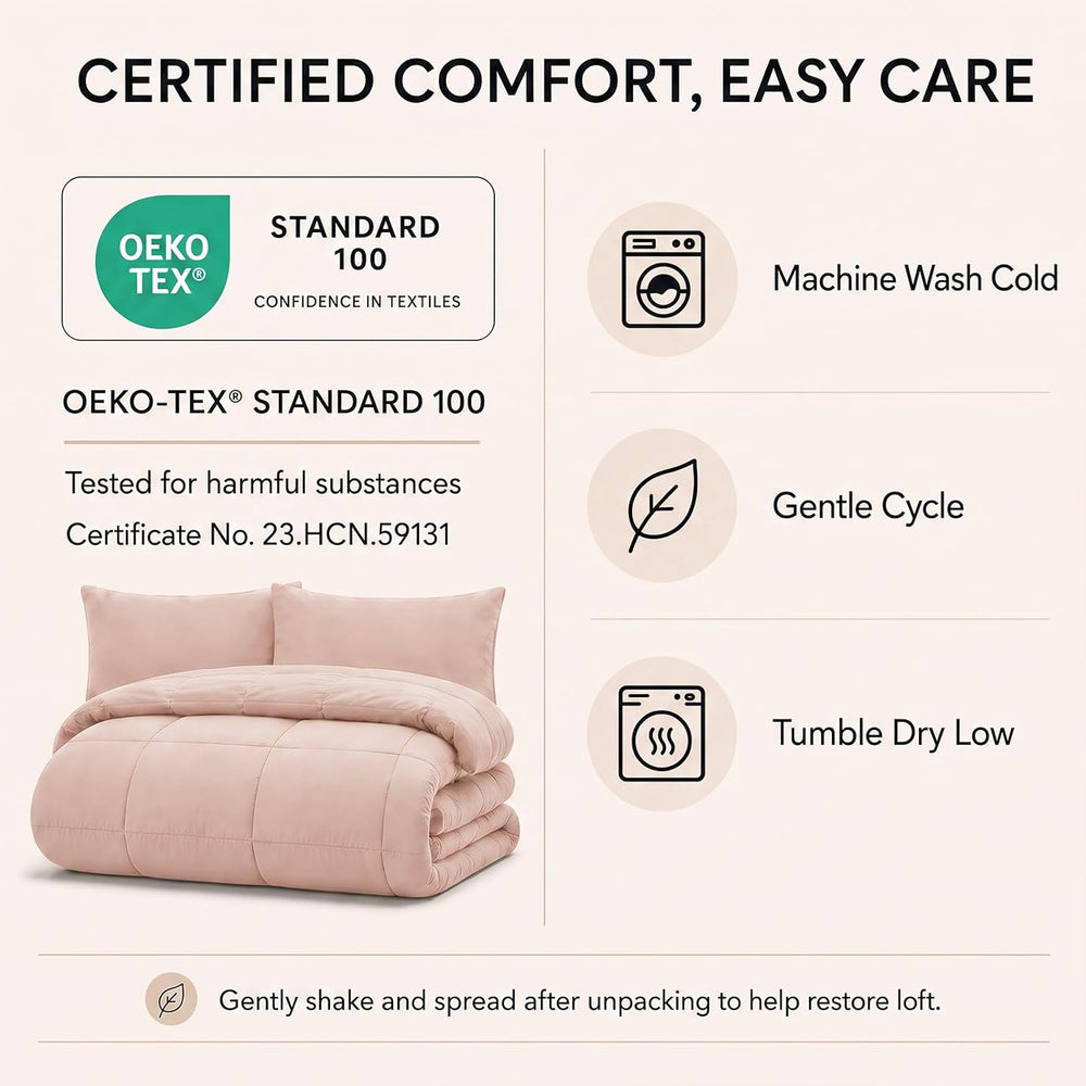 CozyLux Queen Comforter Set Blush Pink - 7 Pieces Bed in a Bag